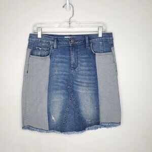 Libby Edelman Light to Medium Wash Two-Tone Stretchy Denim Jean Skirt Size XS